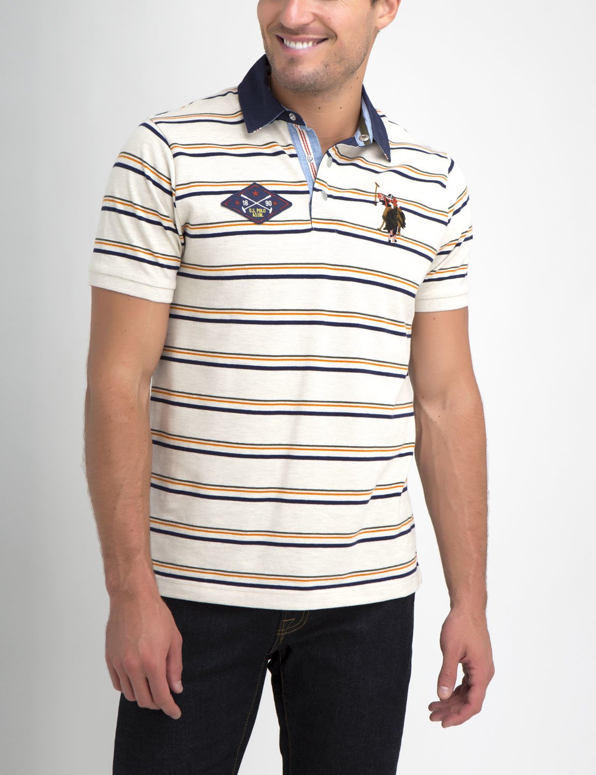 Men's Multi-Striped Cotton Polo Shirt