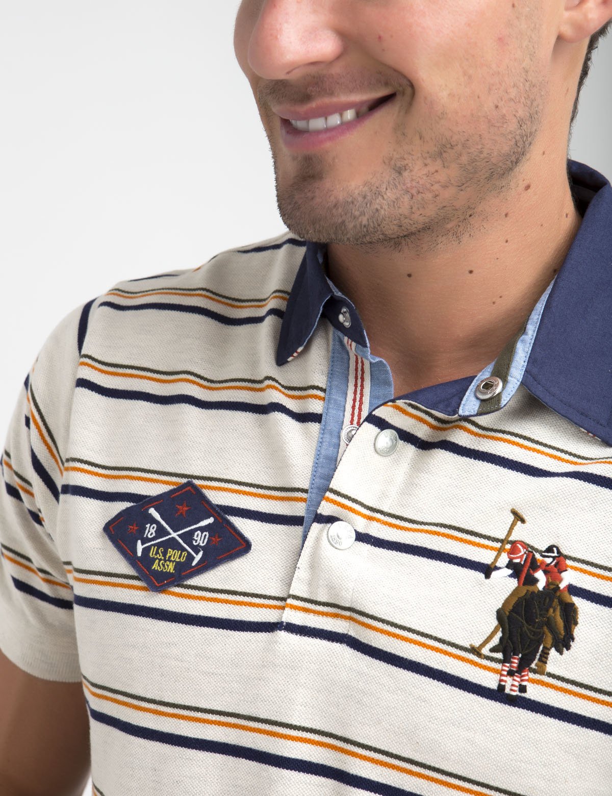 Men's Multi-Striped Cotton Polo Shirt