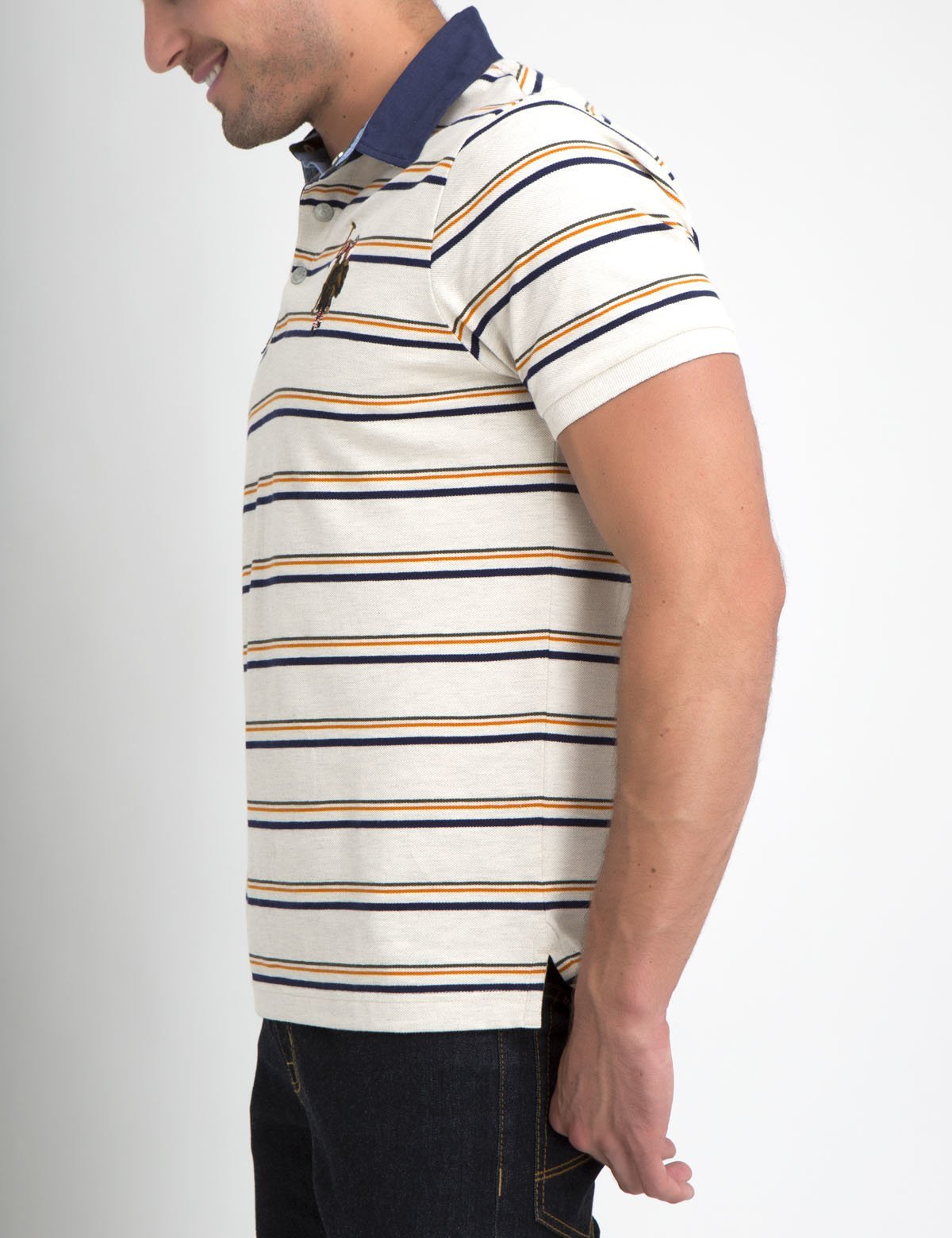 Men's Multi-Striped Cotton Polo Shirt