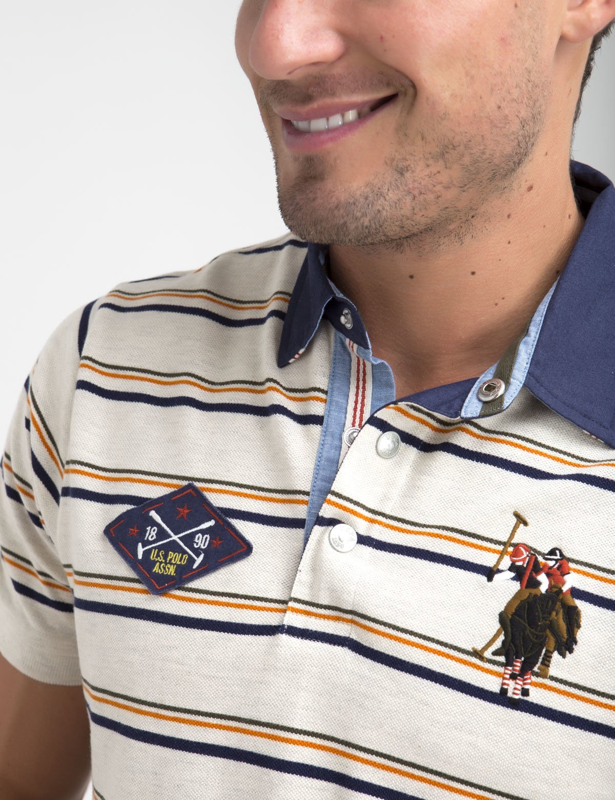Men's Multi-Striped Cotton Polo Shirt