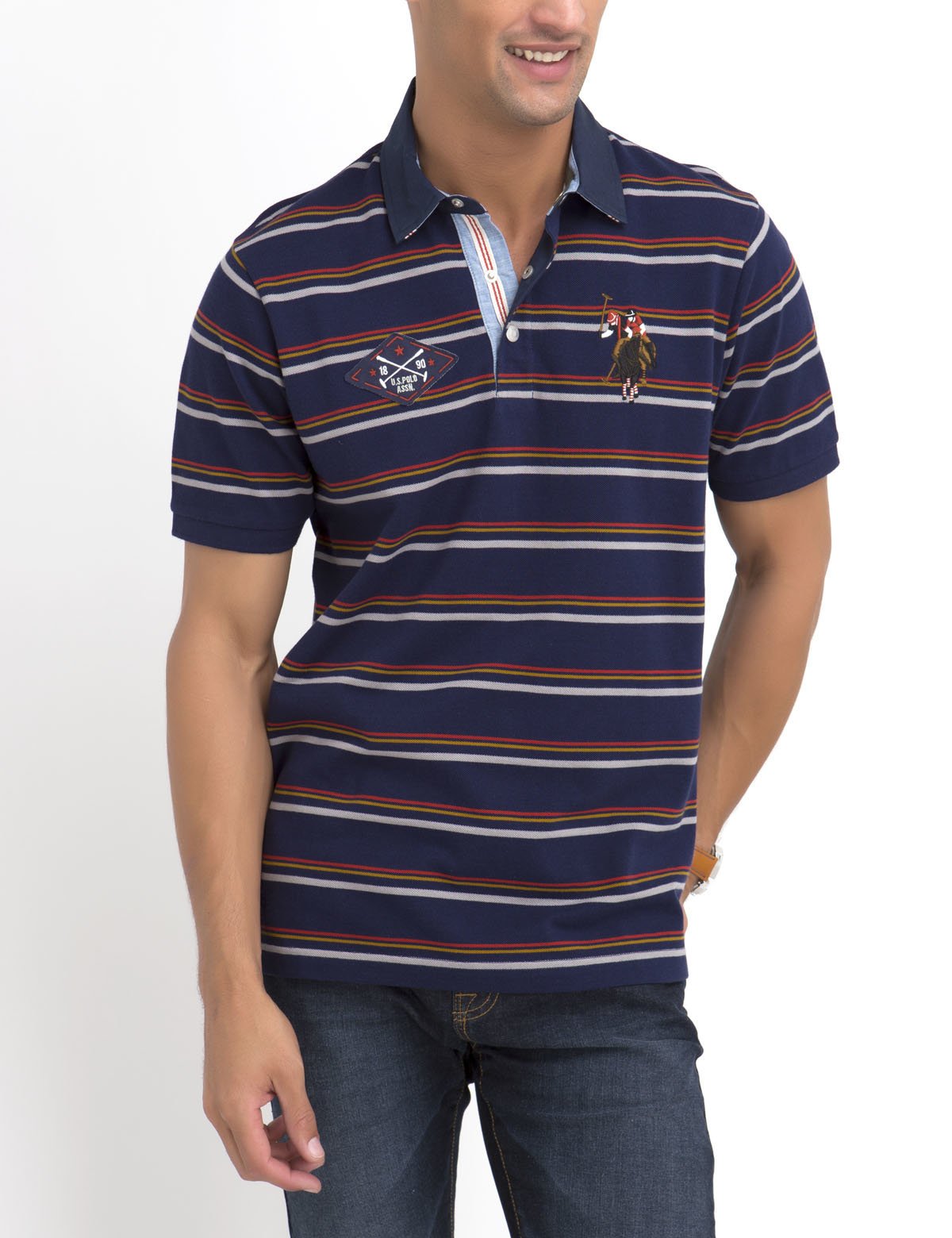 Men's Multi-Striped Cotton Polo Shirt