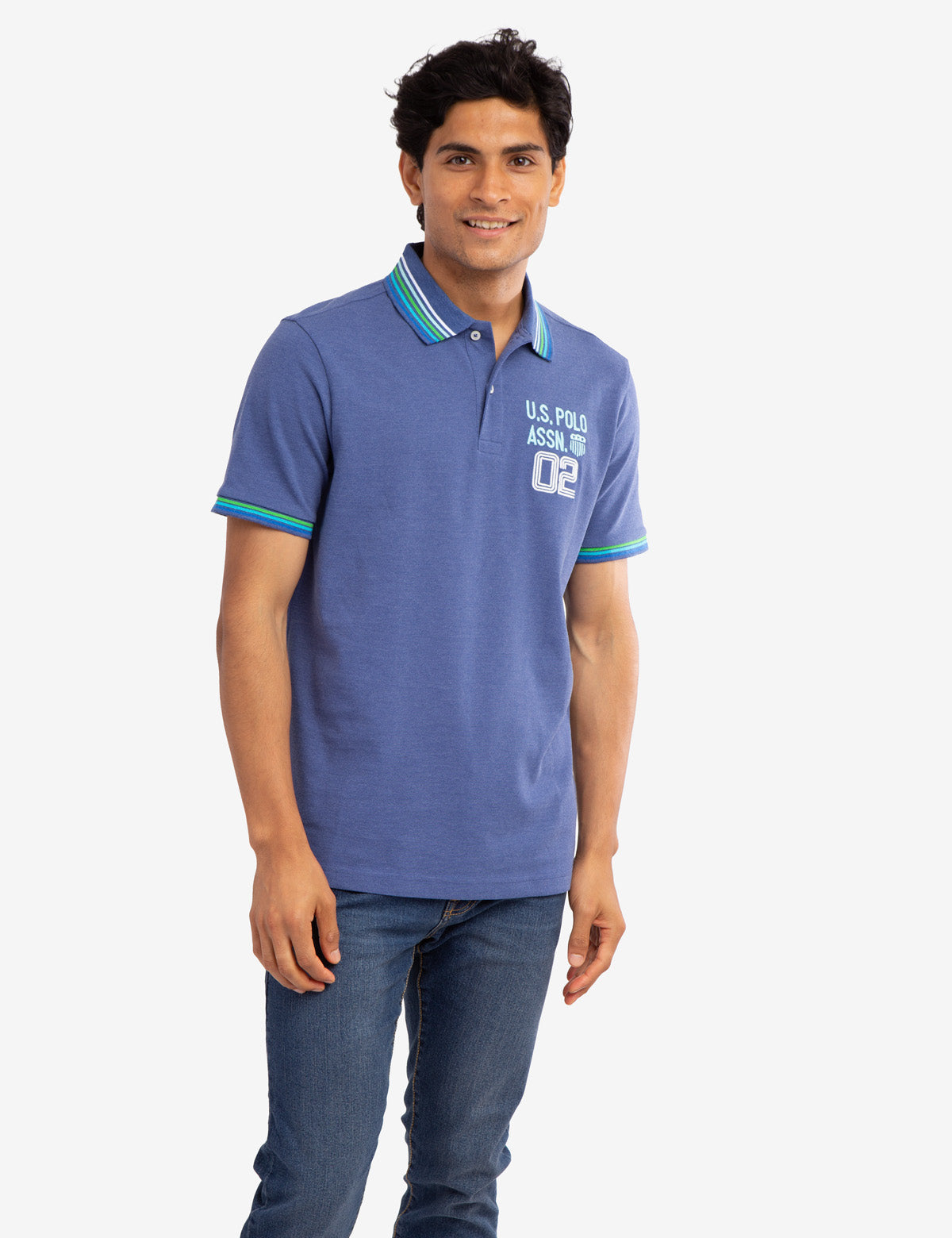USPA Multi-Striped Rib Pique Polo Shirt with Embroidered Logo