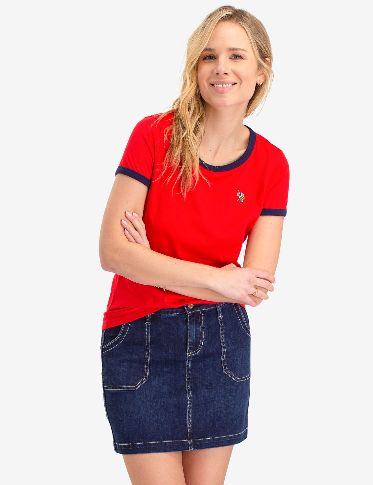 Women's Multicolor Logo Embroidered Ringer T-Shirt