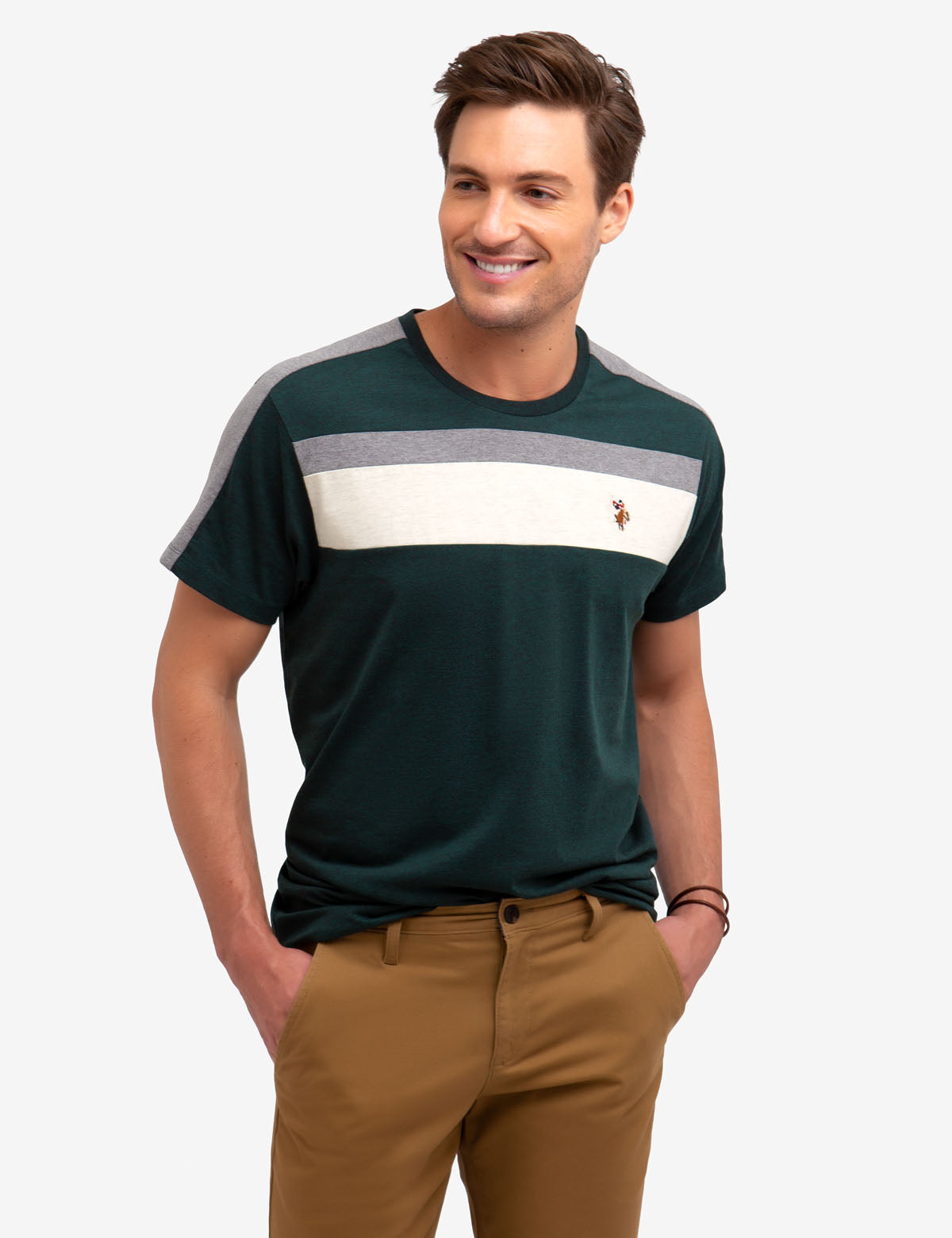 Colorblock Striped Cotton T-Shirt with Embroidered Logo