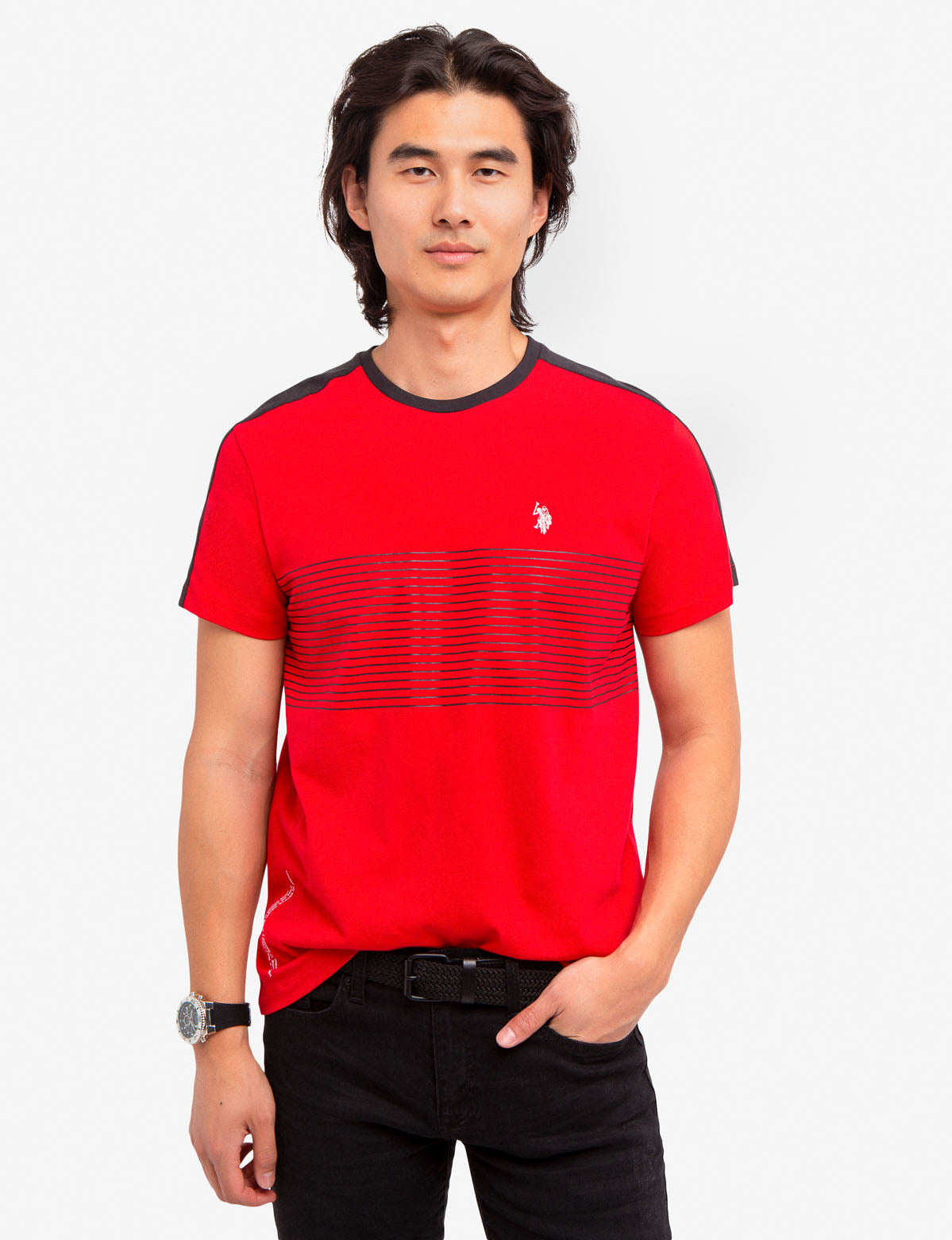 Colorblock Striped T-Shirt with Embroidered Logo