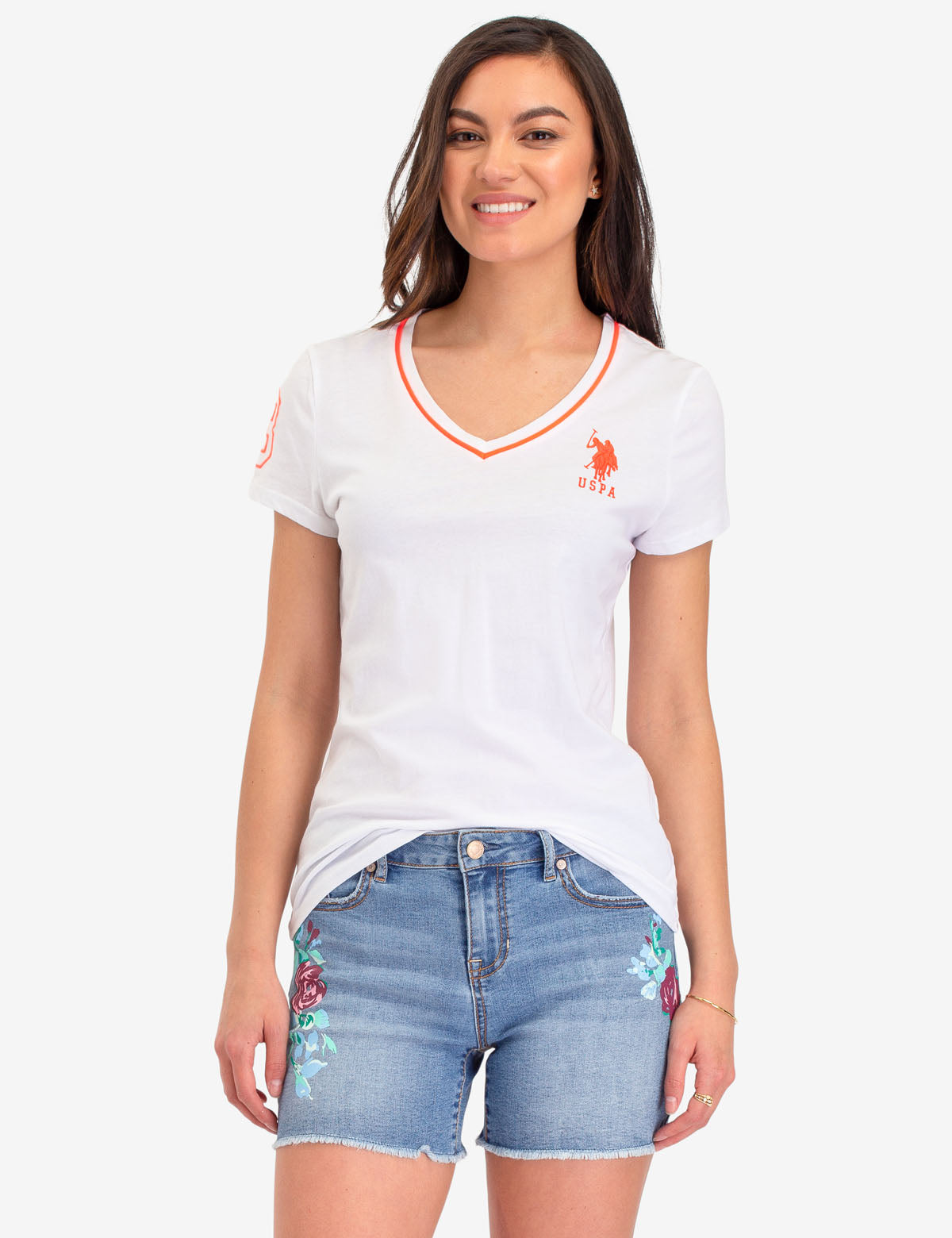 Neon Embroidered Logo V-Neck T-Shirt