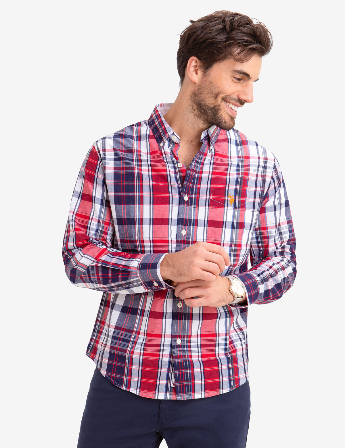 Plaid Poplin Shirt - No-Tuck Casual Fit for Men