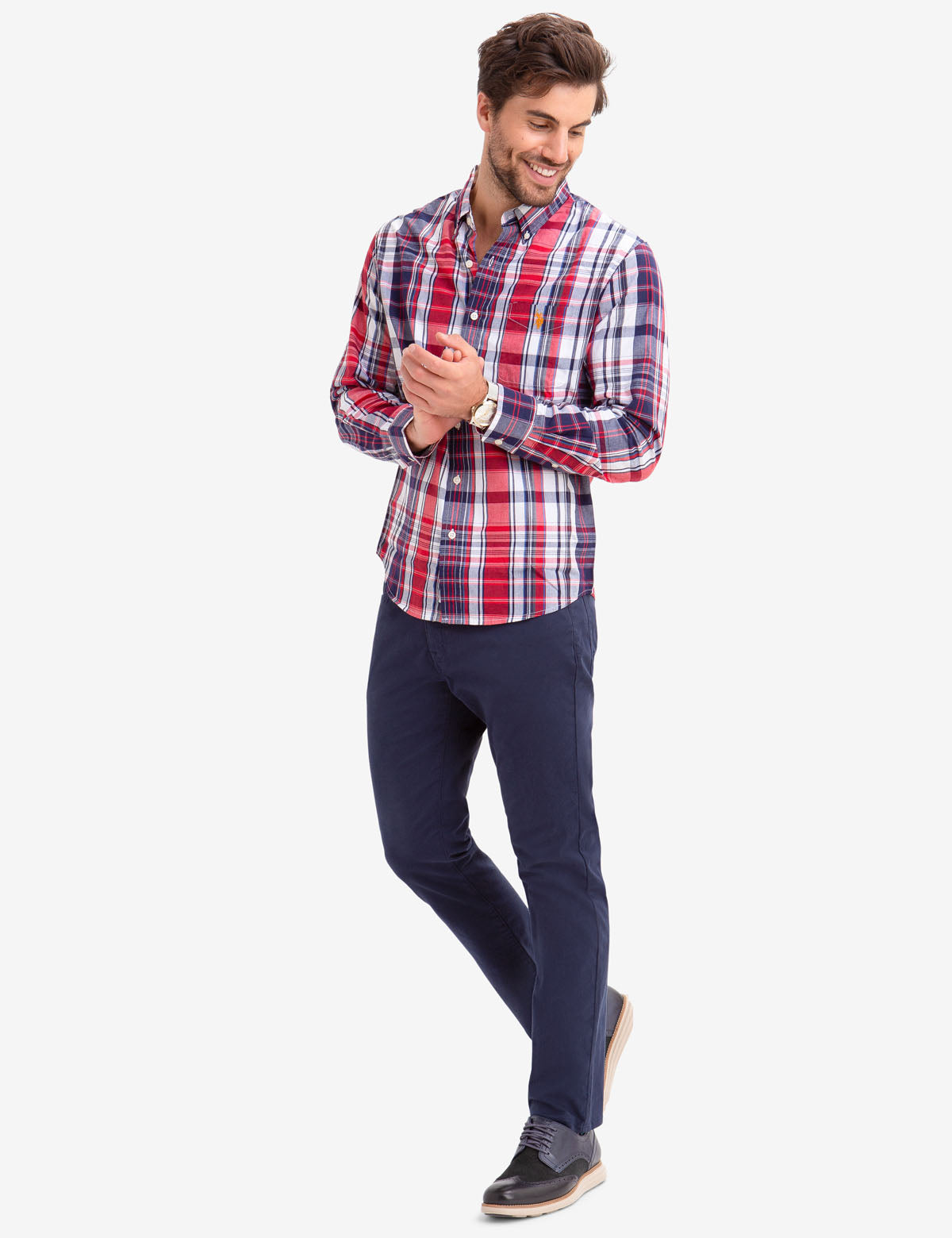 Plaid Poplin Shirt - No-Tuck Casual Fit for Men