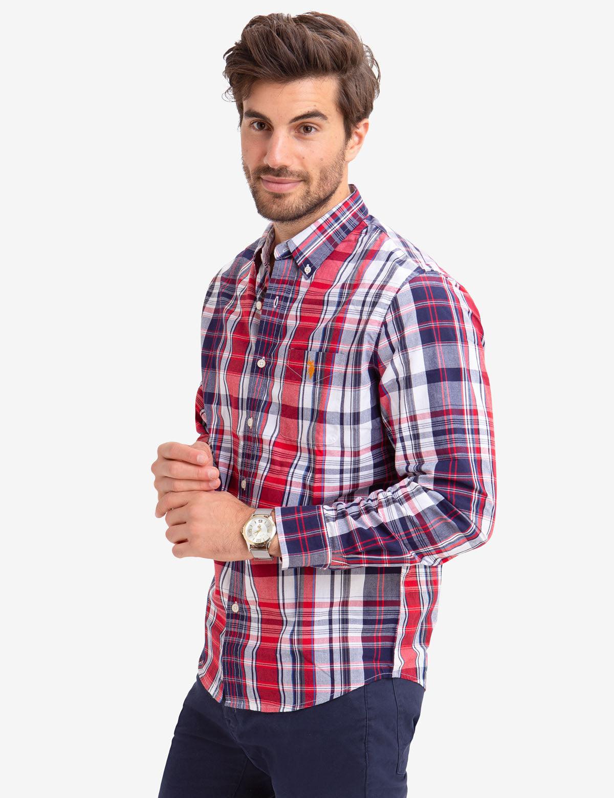 Plaid Poplin Shirt - No-Tuck Casual Fit for Men