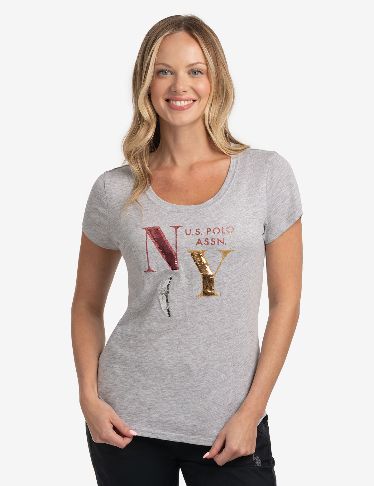 Sequined NYC Scoop Neck Jersey T-Shirt for Women