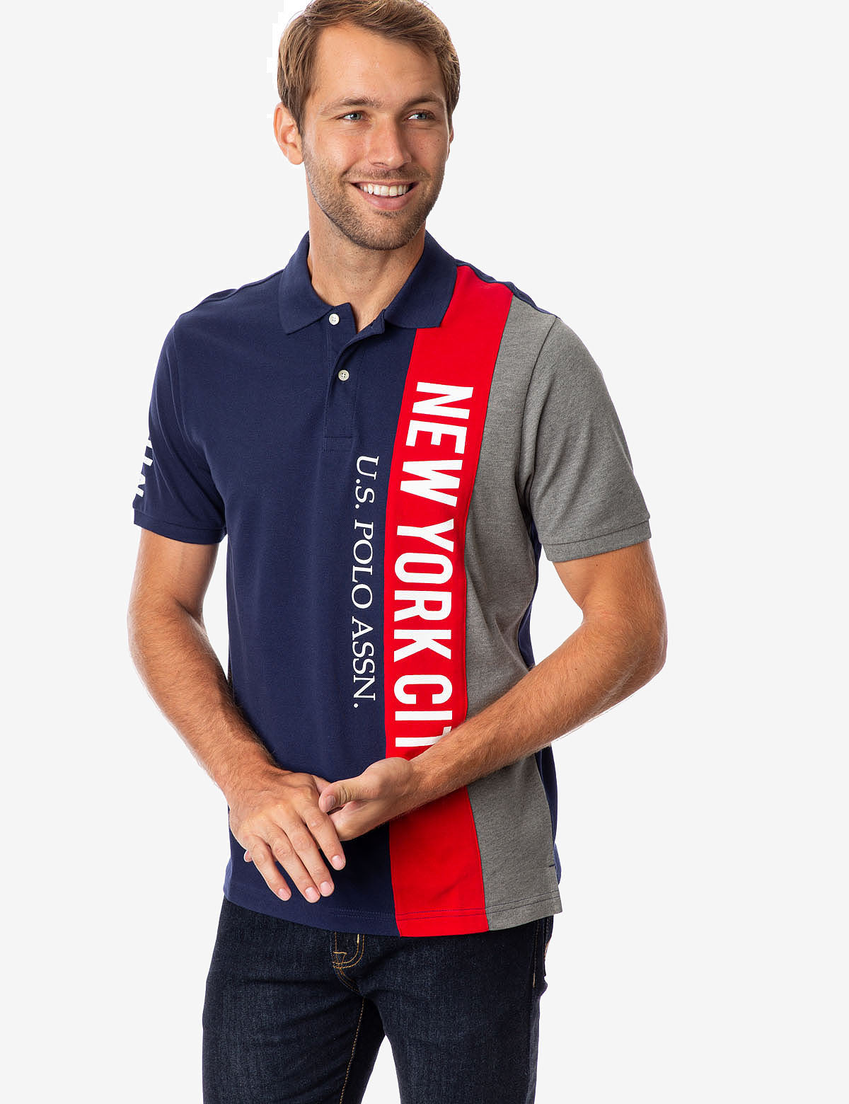 NYC Vertical Logo Polo Shirt by U.S. Polo Assn. - Colorblock Design