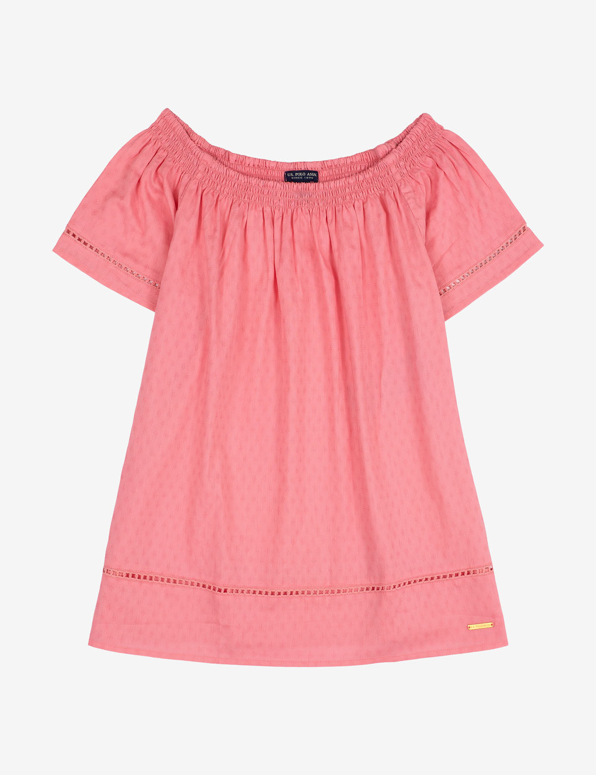 U.S. Polo Assn. Off Shoulder Tassel Shirt with Short Sleeves