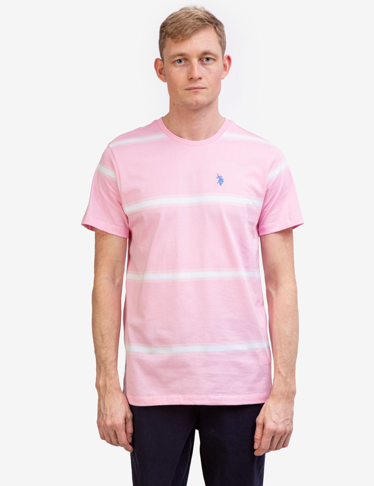 Ombre Striped Jersey T-Shirt with Crew Neck & Embroidered Logo