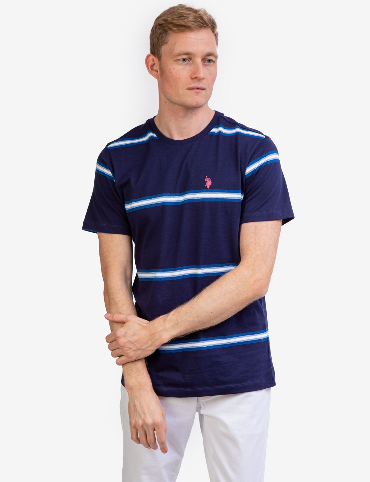 Ombre Striped Jersey T-Shirt with Crew Neck & Embroidered Logo