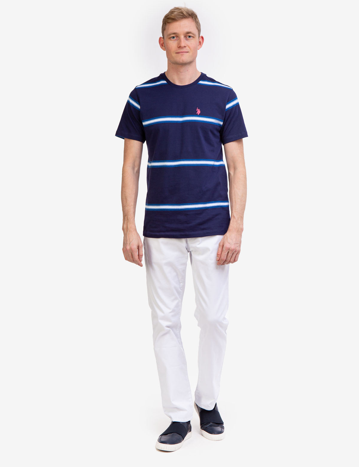 Ombre Striped Jersey T-Shirt with Crew Neck & Embroidered Logo