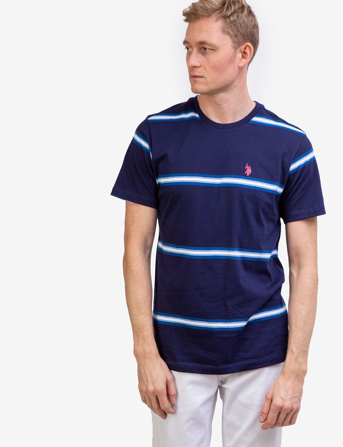 Ombre Striped Jersey T-Shirt with Crew Neck & Embroidered Logo