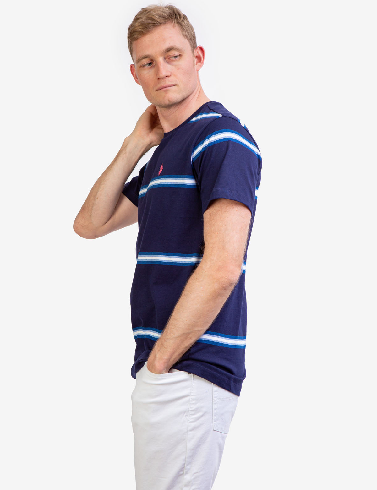 Ombre Striped Jersey T-Shirt with Crew Neck & Embroidered Logo