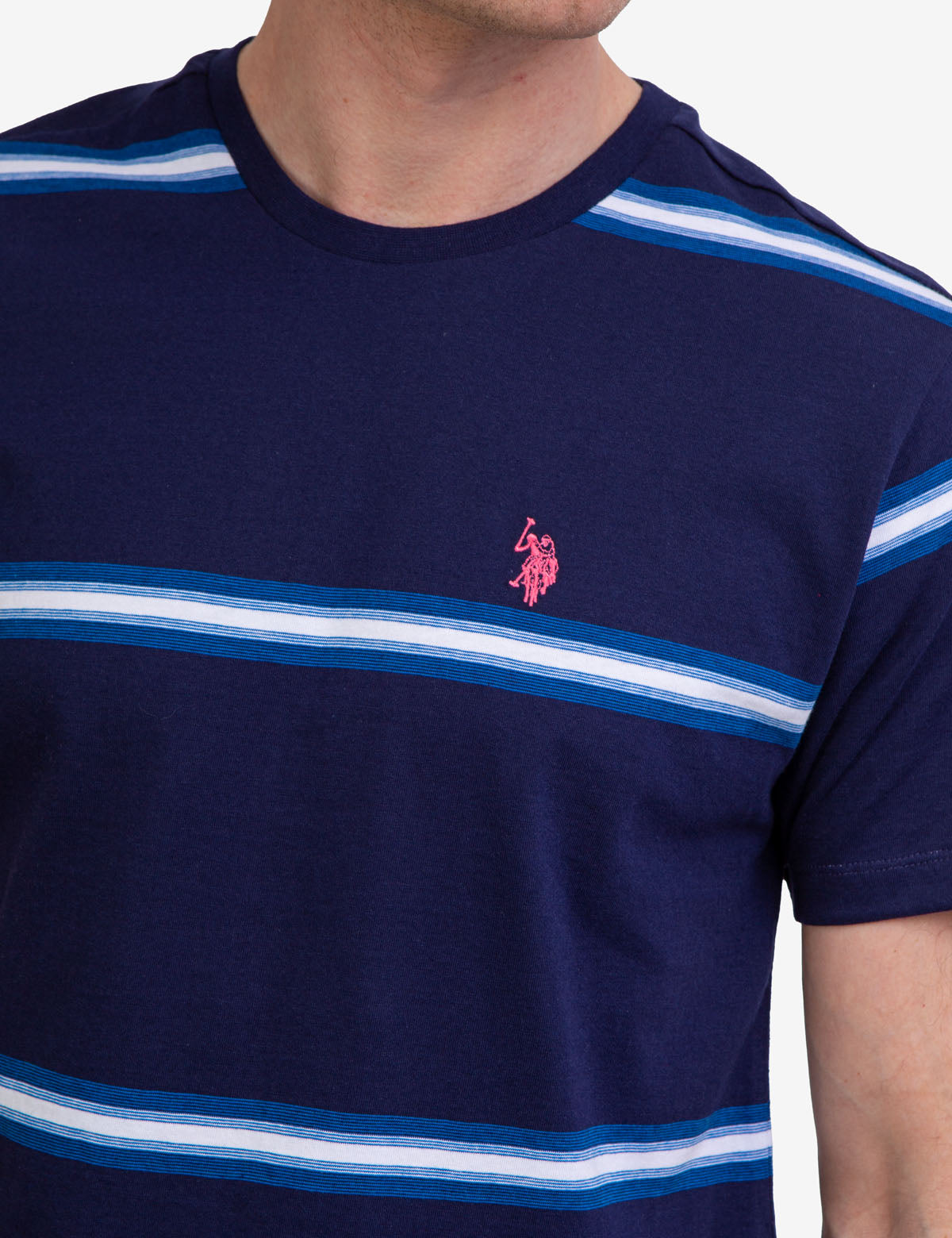 Ombre Striped Jersey T-Shirt with Crew Neck & Embroidered Logo