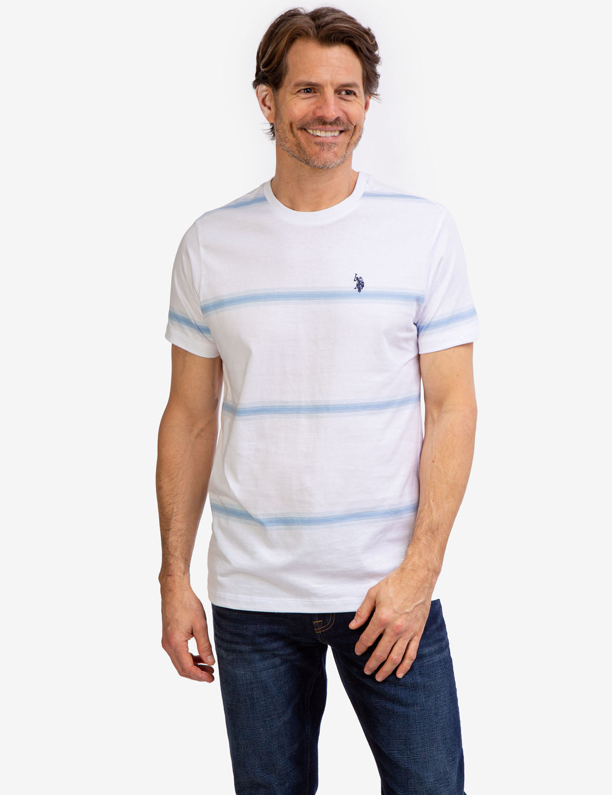Ombre Striped Jersey T-Shirt with Crew Neck & Embroidered Logo