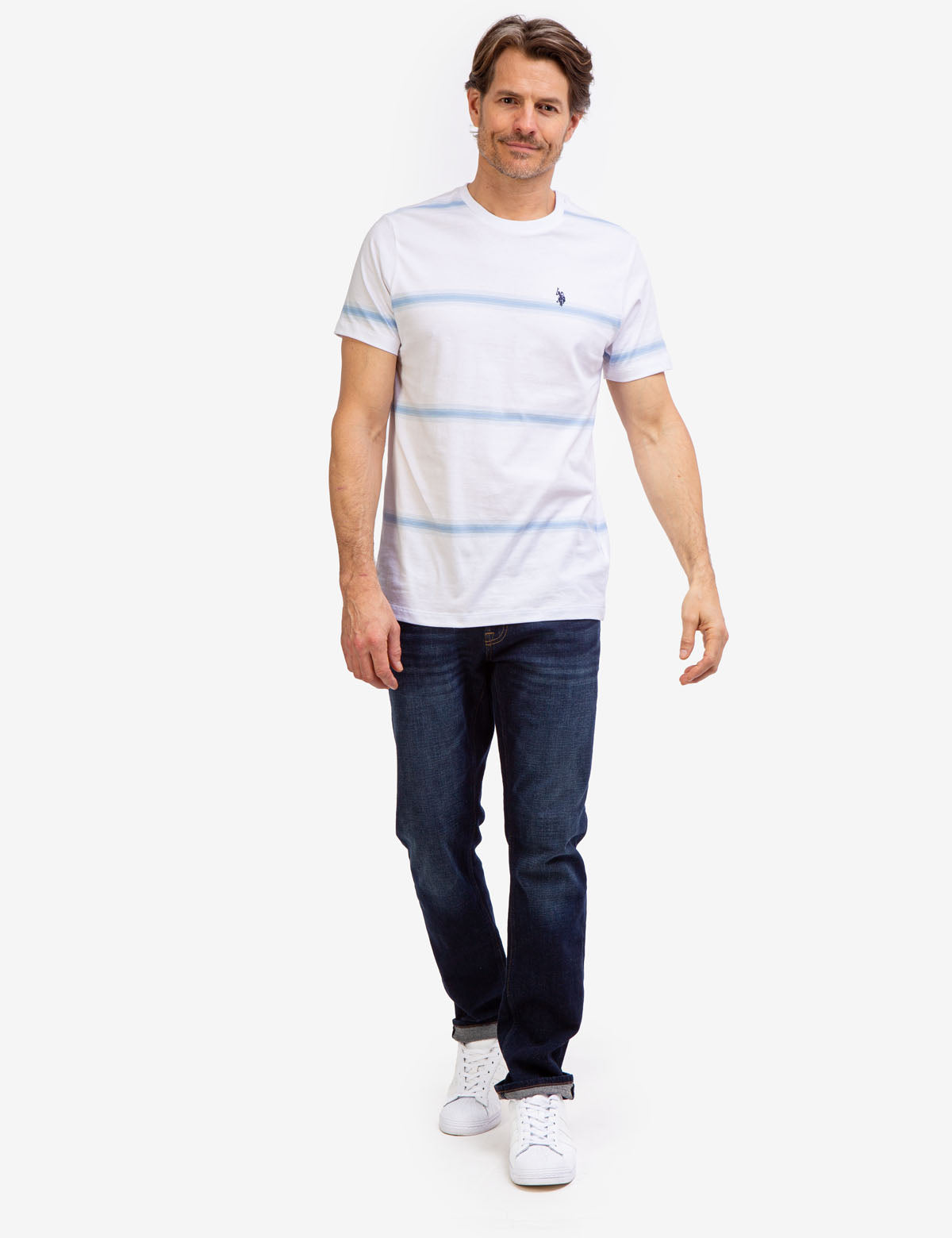 Ombre Striped Jersey T-Shirt with Crew Neck & Embroidered Logo