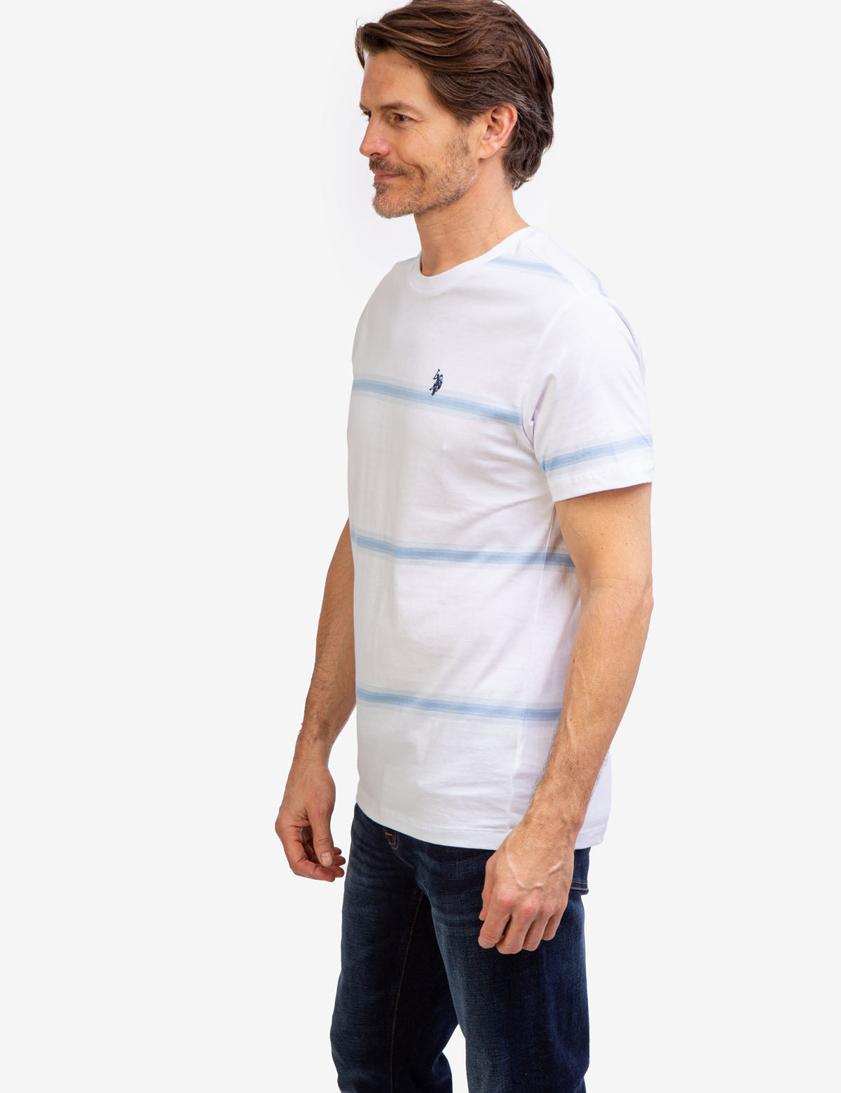 Ombre Striped Jersey T-Shirt with Crew Neck & Embroidered Logo