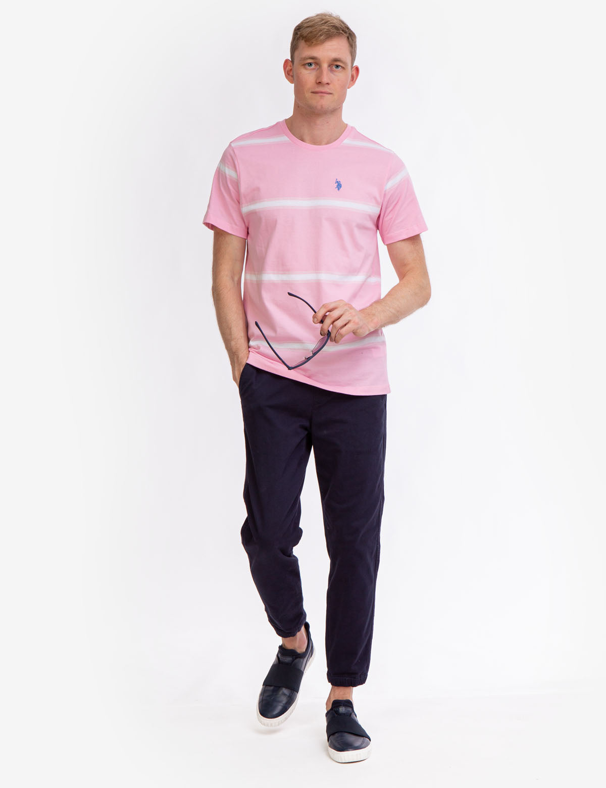 Ombre Striped Jersey T-Shirt with Crew Neck & Embroidered Logo