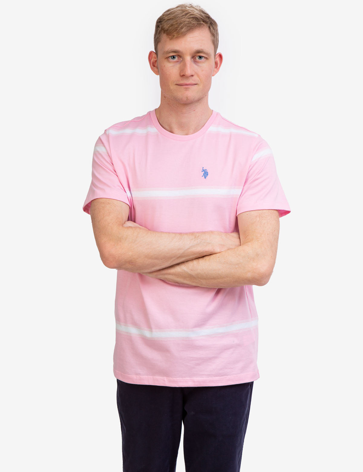 Ombre Striped Jersey T-Shirt with Crew Neck & Embroidered Logo