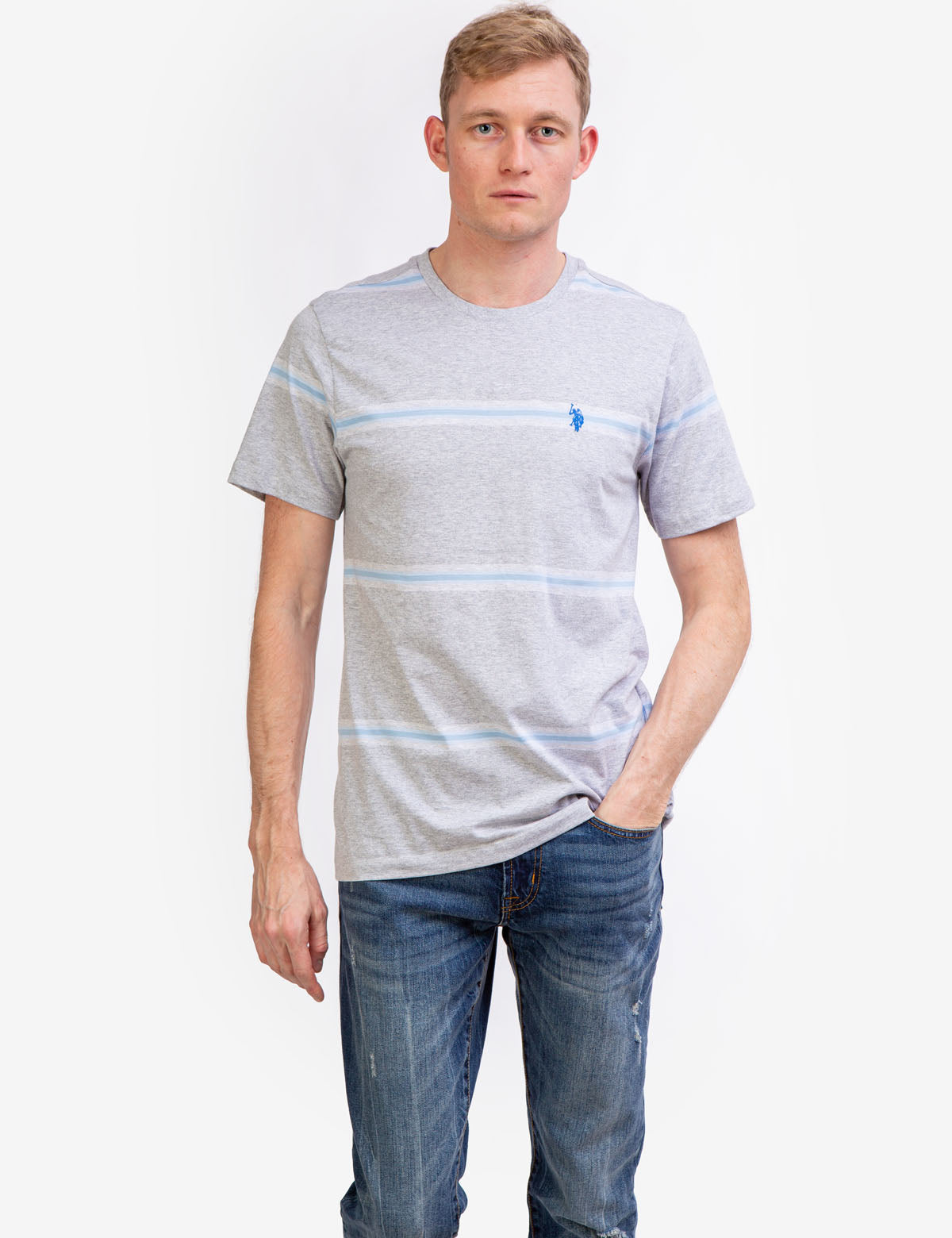 Ombre Striped Jersey T-Shirt with Crew Neck & Embroidered Logo