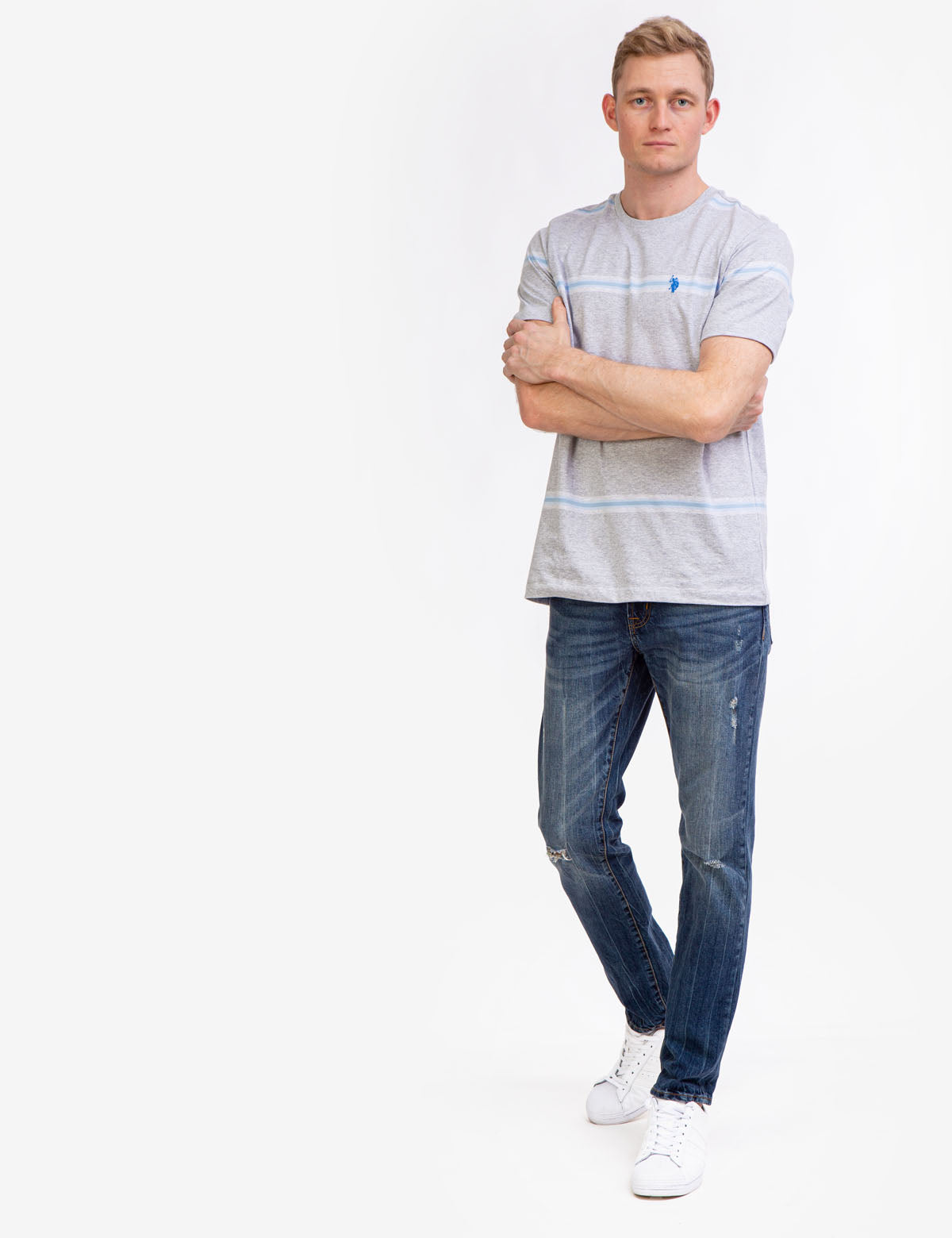 Ombre Striped Jersey T-Shirt with Crew Neck & Embroidered Logo
