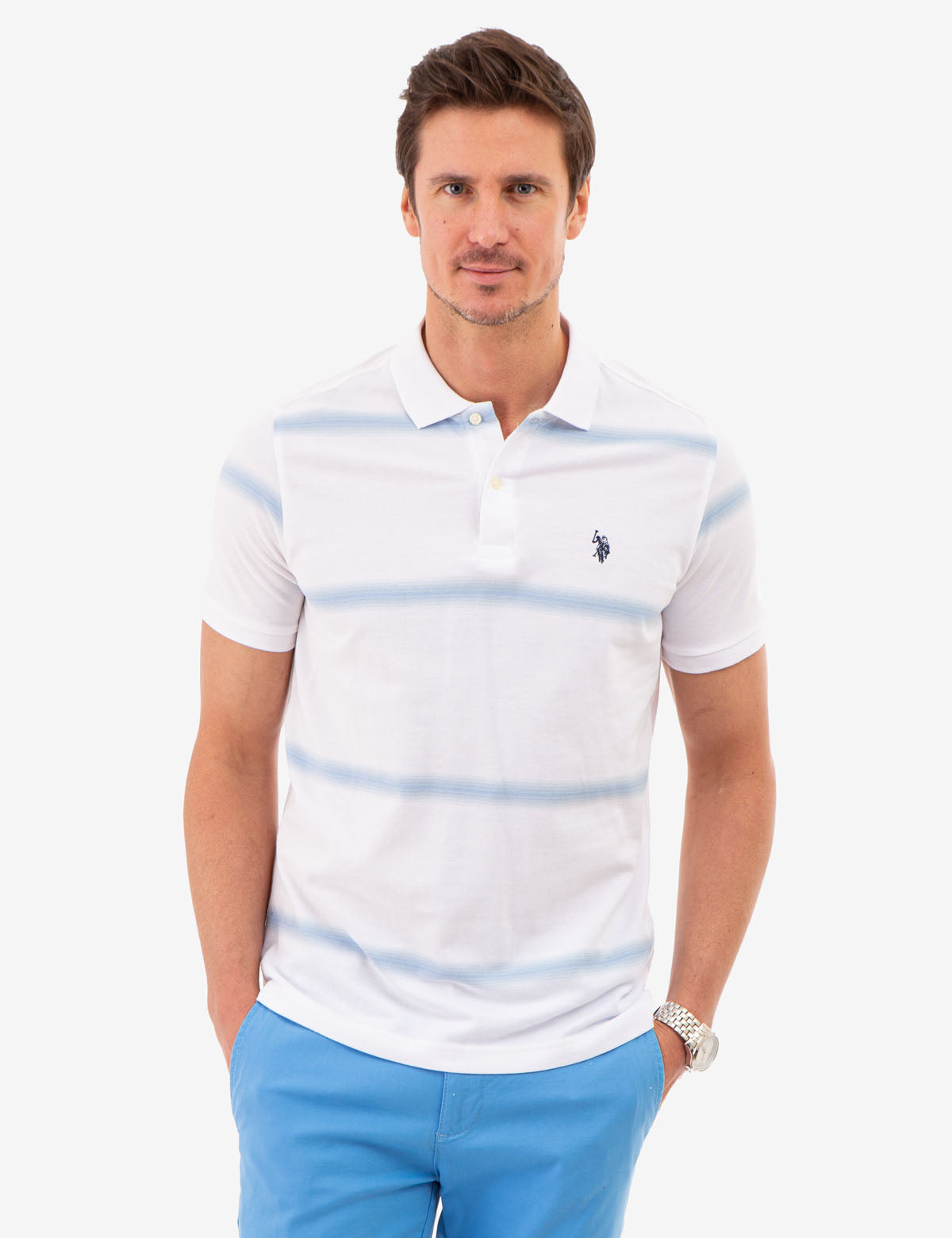 Men's Ombre Stripe Pique Polo Shirt - Classic Fit Short Sleeve