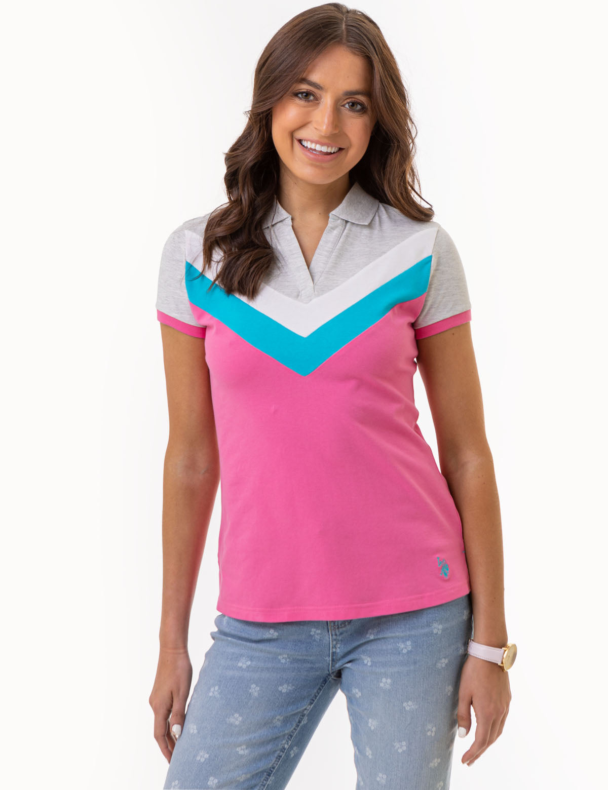 Men's Open Placket Chevron Polo Shirt - Casual Slim Fit Top