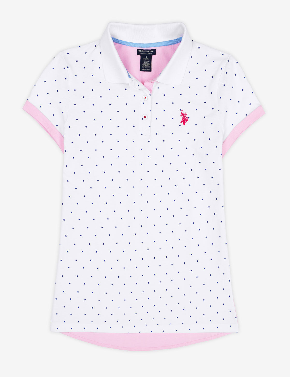 Oxford Dot Print Polo Shirt - Embroidered Logo & Button Placket