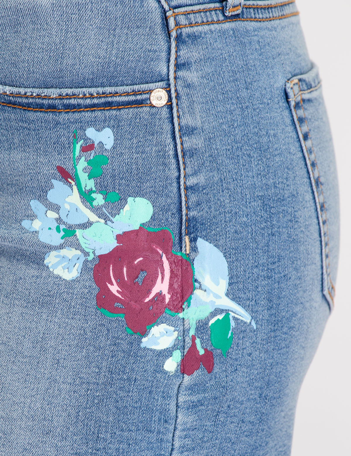 Floral Painted Denim Shorts for Women - Stretchy Eco-Friendly