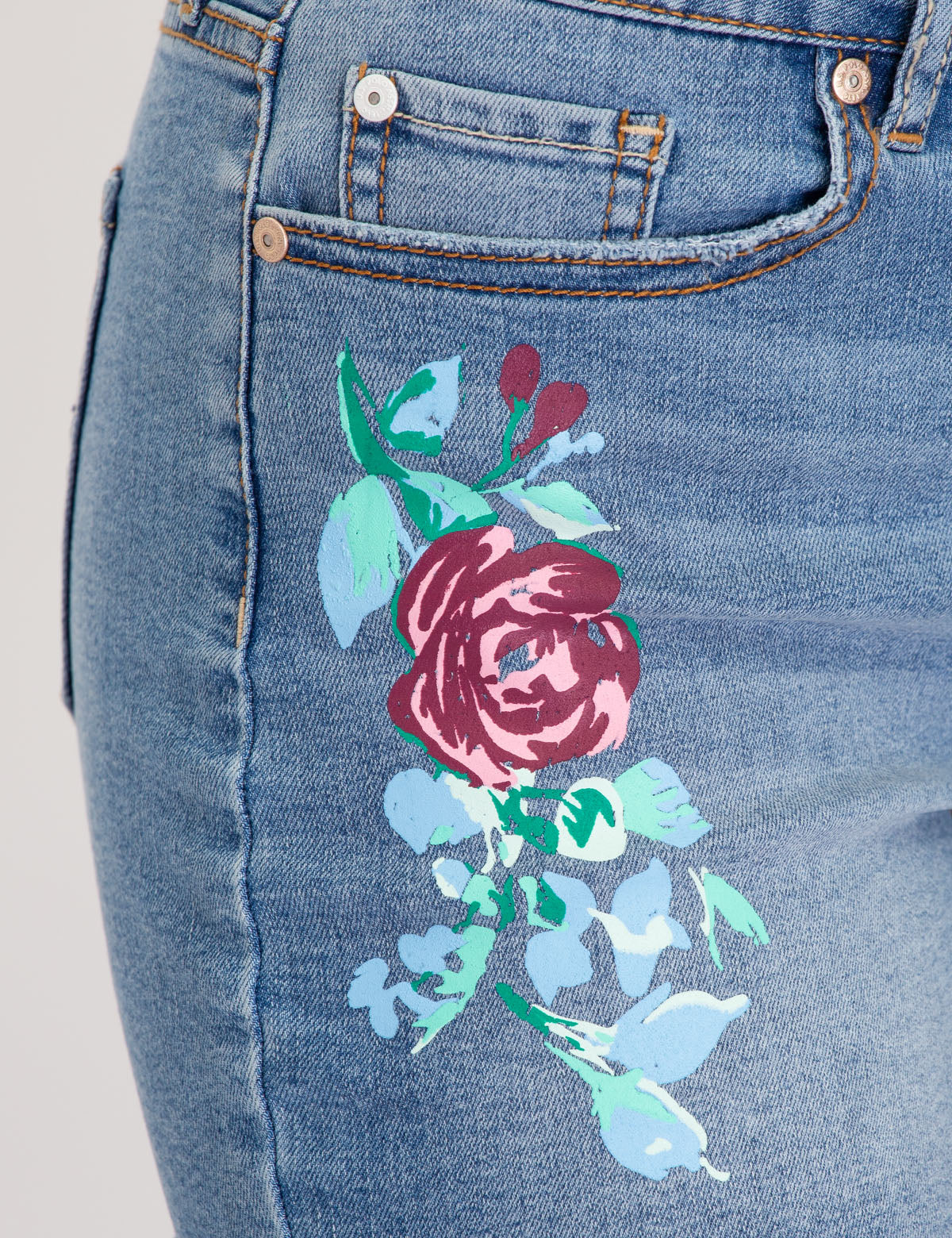 Floral Painted Denim Shorts for Women - Stretchy Eco-Friendly