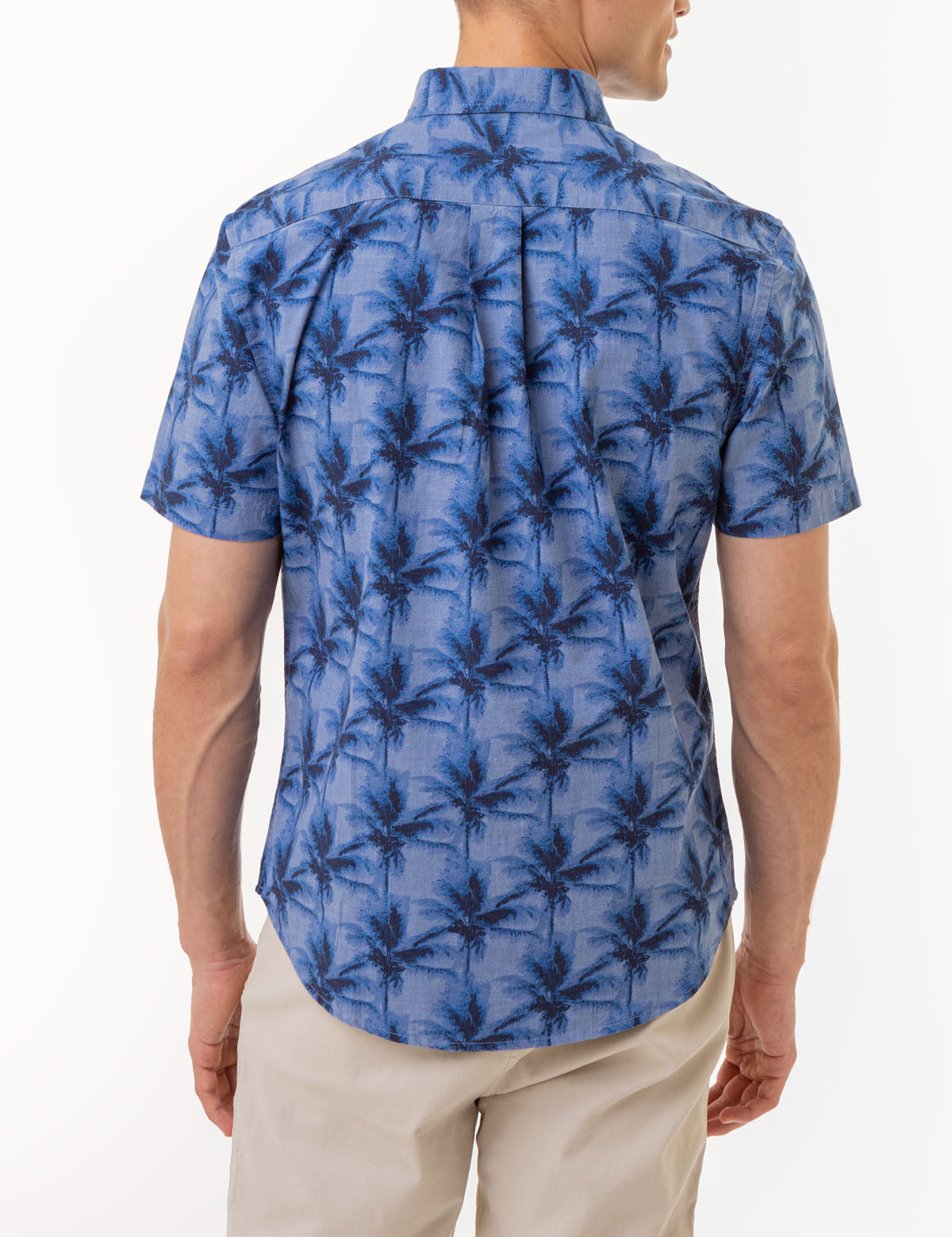 Men's Palm Tree Print Chambray Shirt - 100% Cotton Woven Top