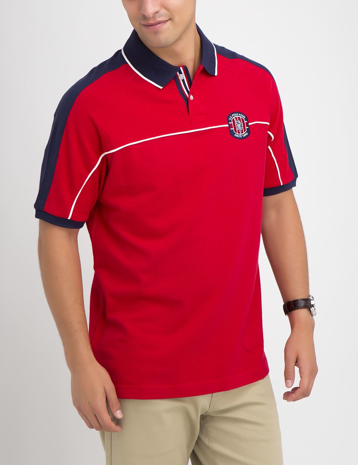 US Polo Assn. Colorblock Polo Shirt with Denim Collar