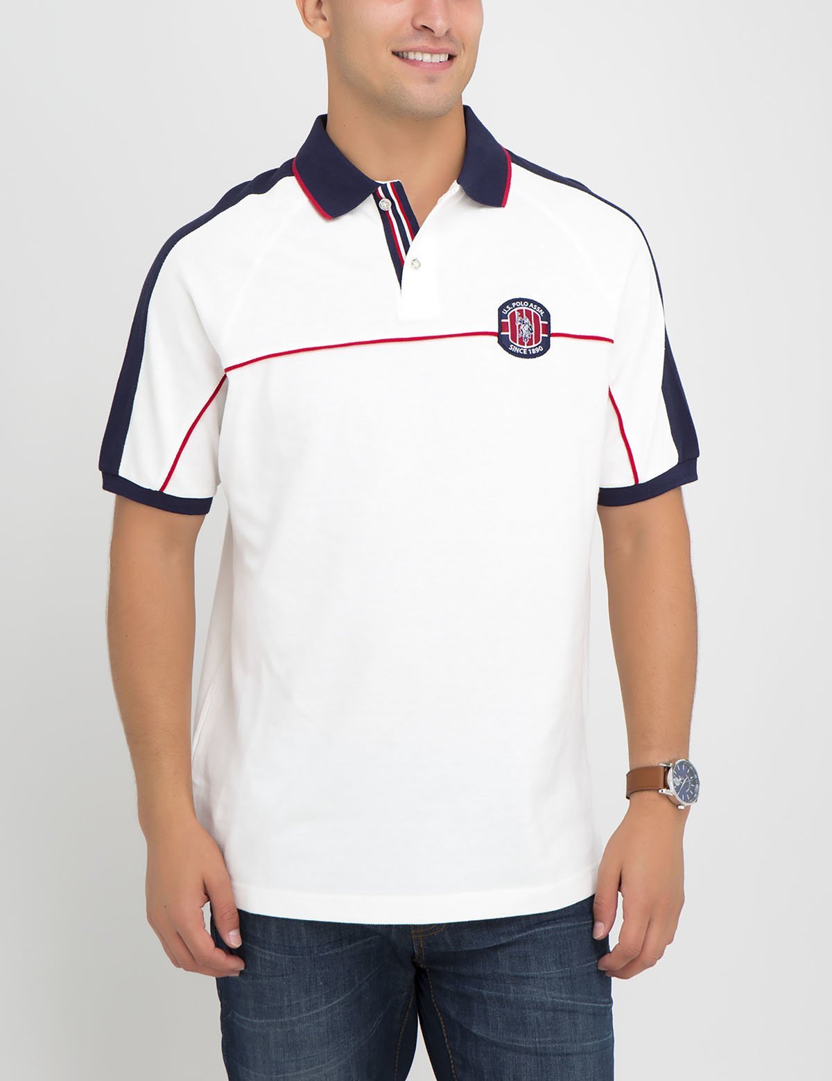 US Polo Assn. Colorblock Polo Shirt with Denim Collar