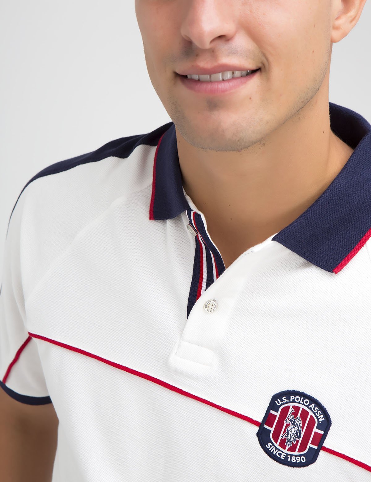 US Polo Assn. Colorblock Polo Shirt with Denim Collar