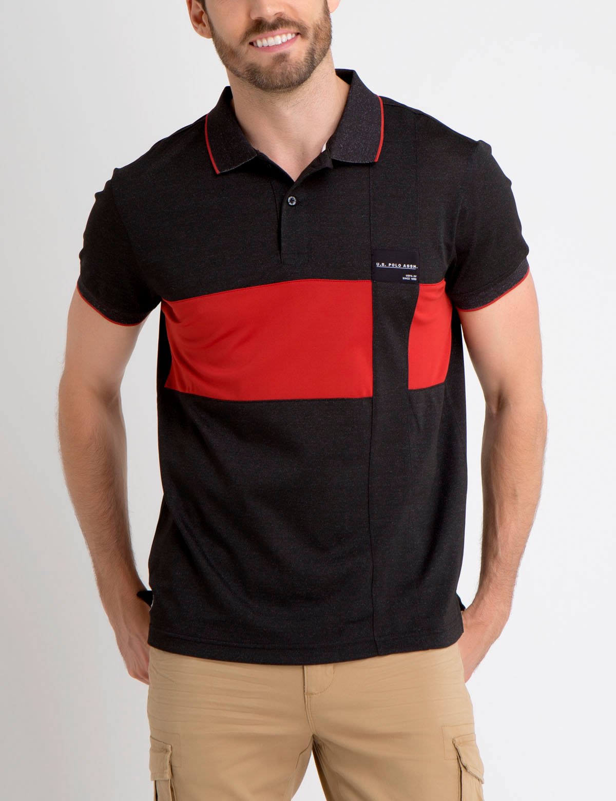 US Polo Assn. Colorblock Polo Shirt with Denim Collar