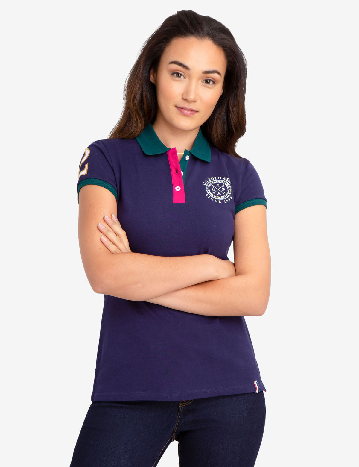 US Polo Assn. Patched Polo Shirt with Embroidered Number & Contrast Collar