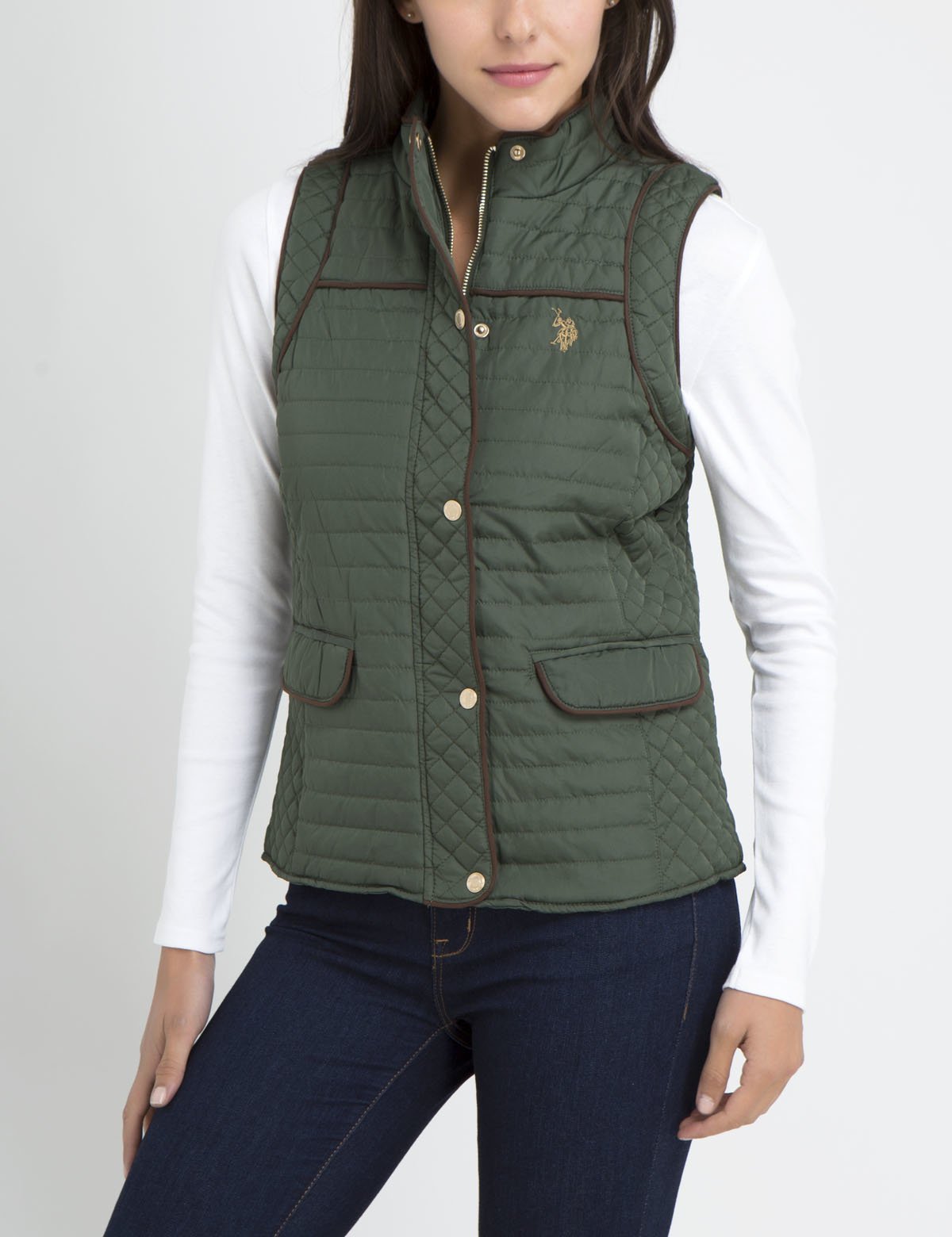 Men's Piped Quilted Vest - Sleeveless Zip-Up with Stand Collar & Pockets