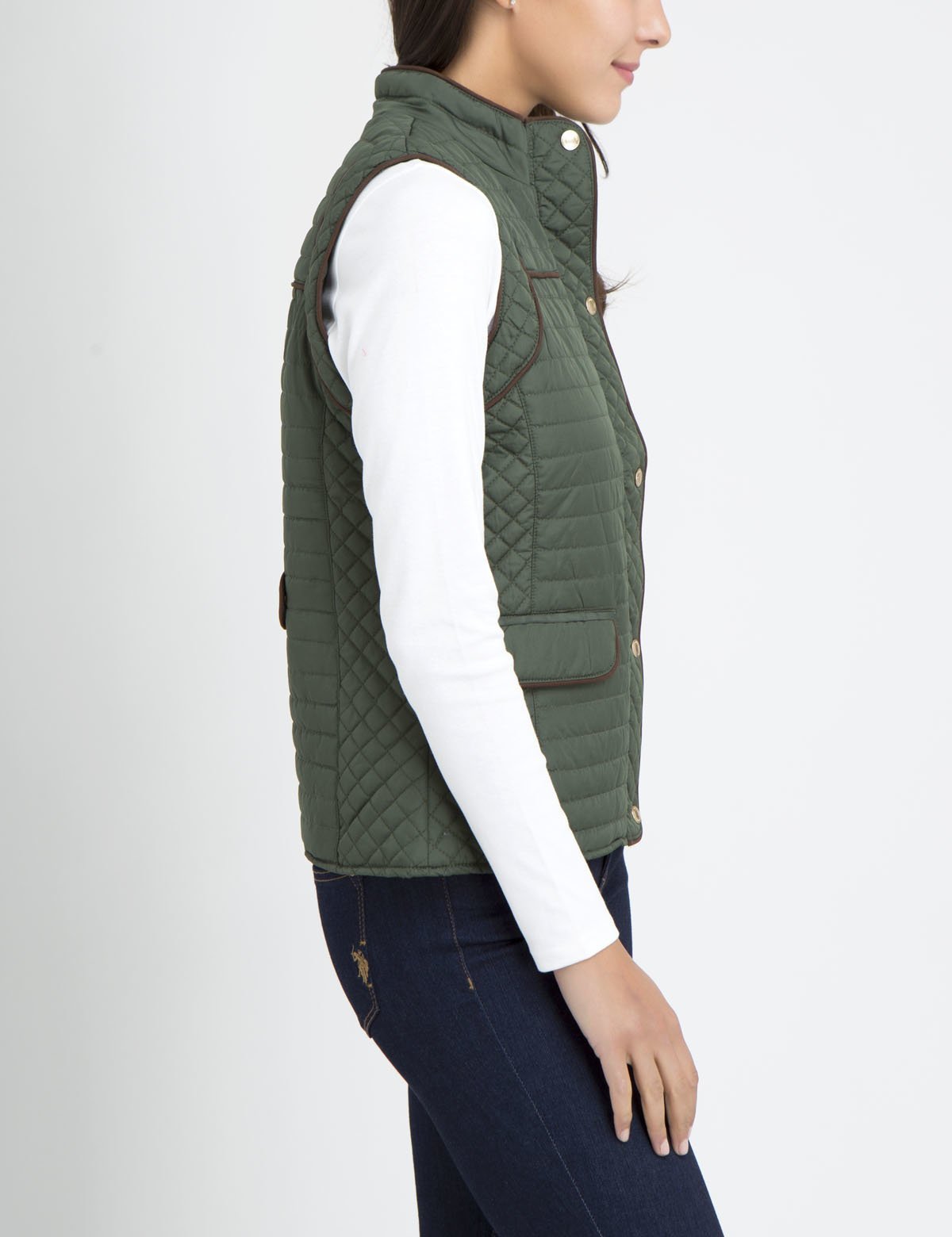 Men's Piped Quilted Vest - Sleeveless Zip-Up with Stand Collar & Pockets