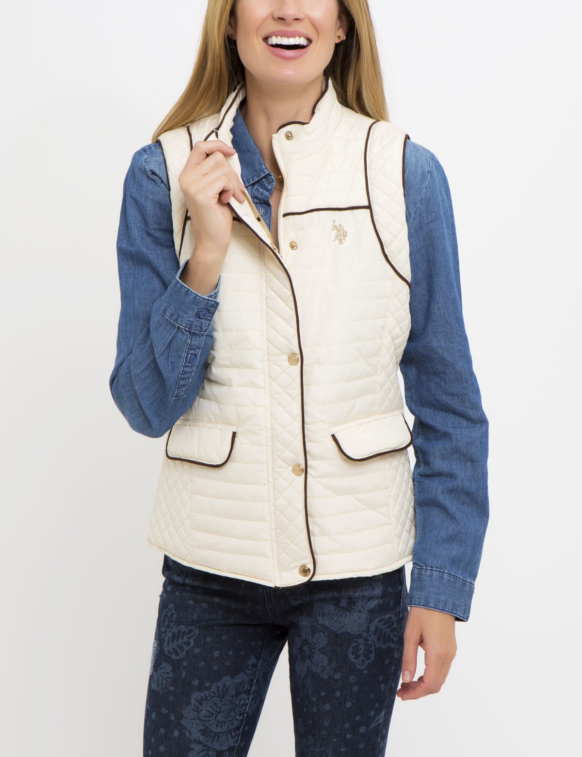 Men's Piped Quilted Vest - Sleeveless Zip-Up with Stand Collar & Pockets