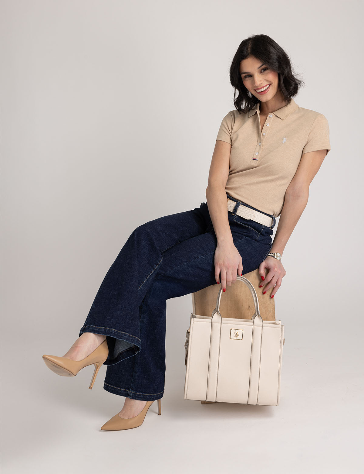 USPA Leather Crossbody Tote Bag with Adjustable Strap for Laptop