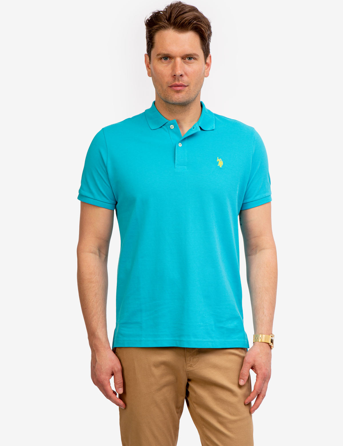 Men's Pique Polo Shirt with Small Logo - 100% Cotton Casual Fit