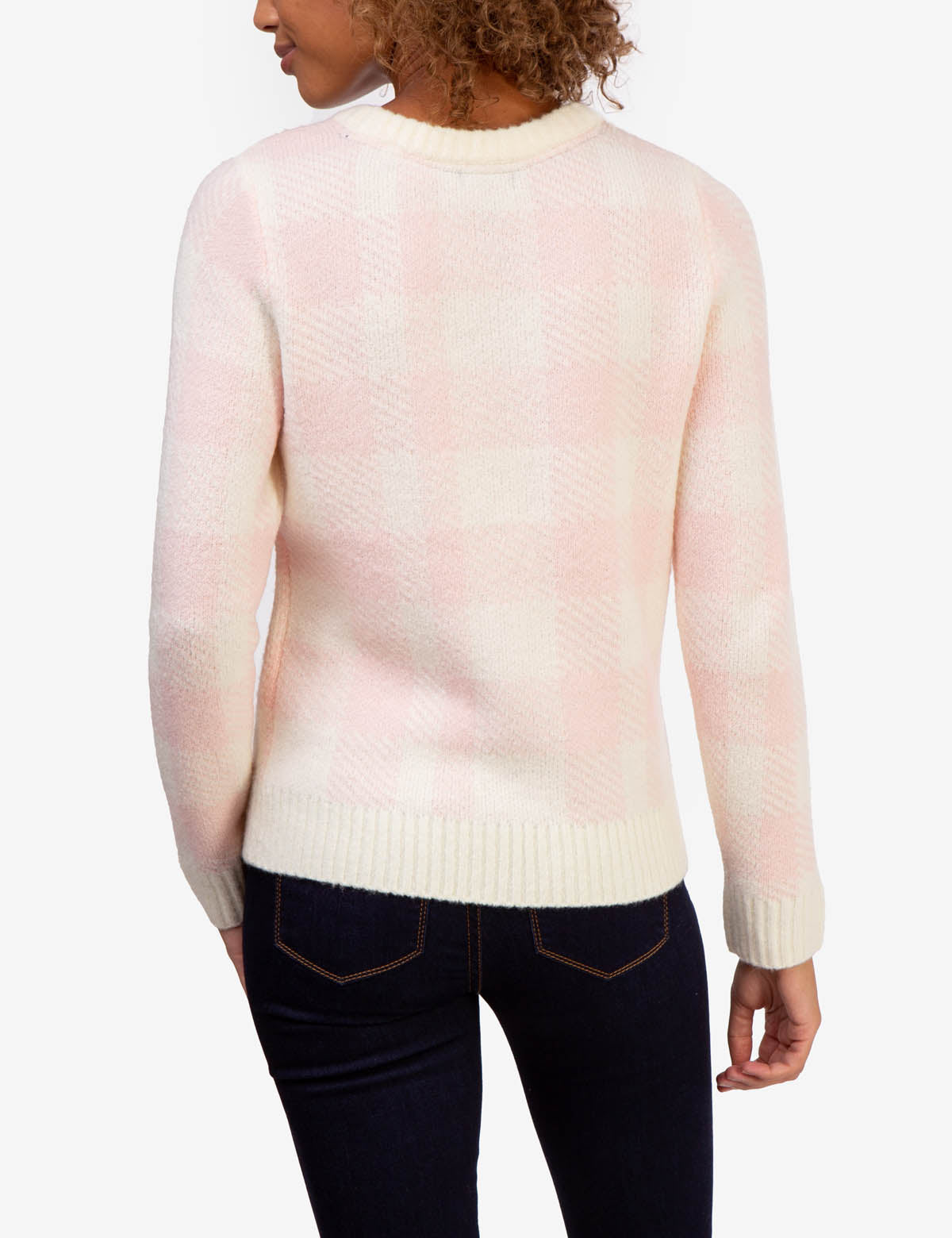 Plaid Ribbed Crew Neck Sweater with Embroidered Logo