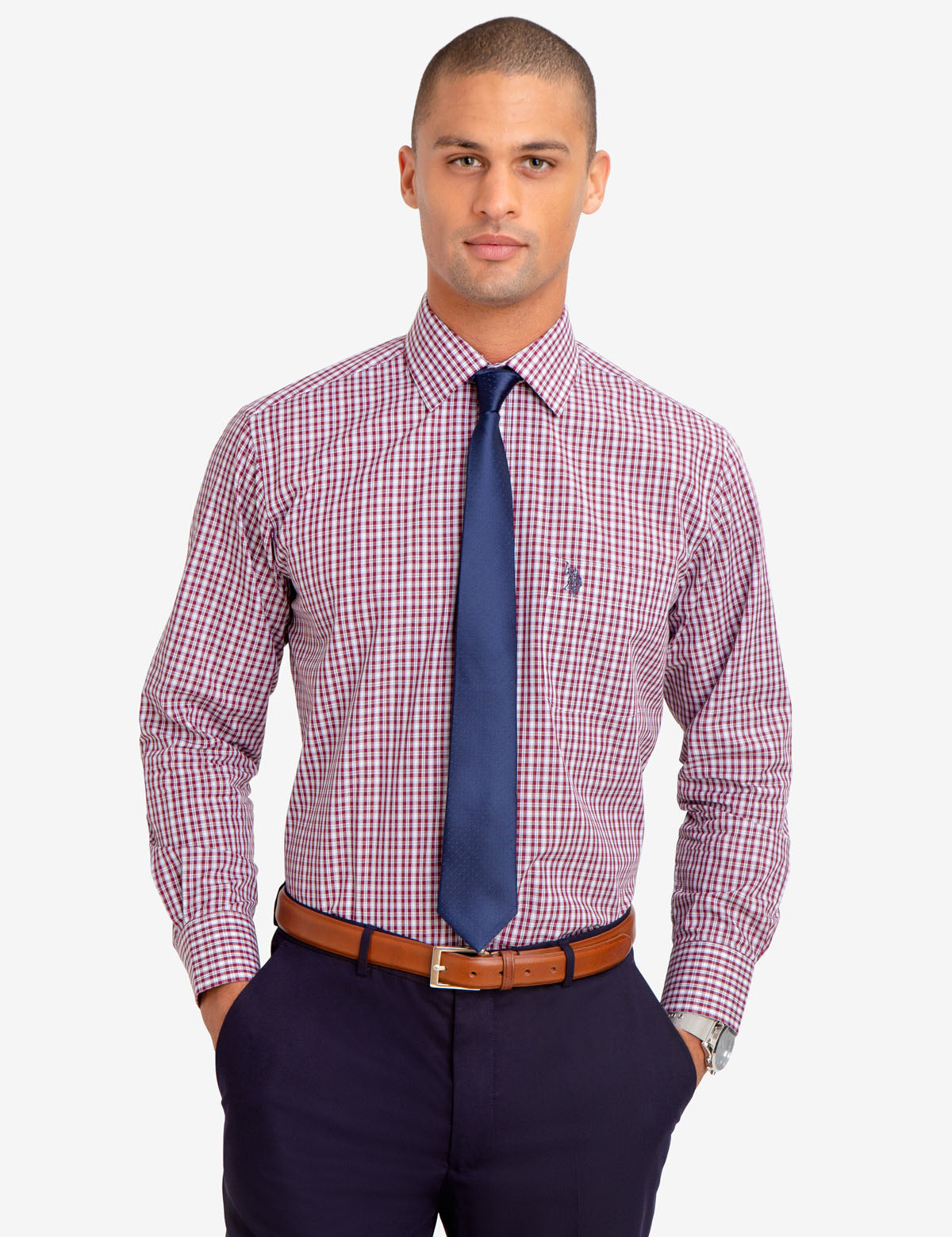 Men's Classic Plaid Button-Up Shirt - Cotton Blend Dress Shirt