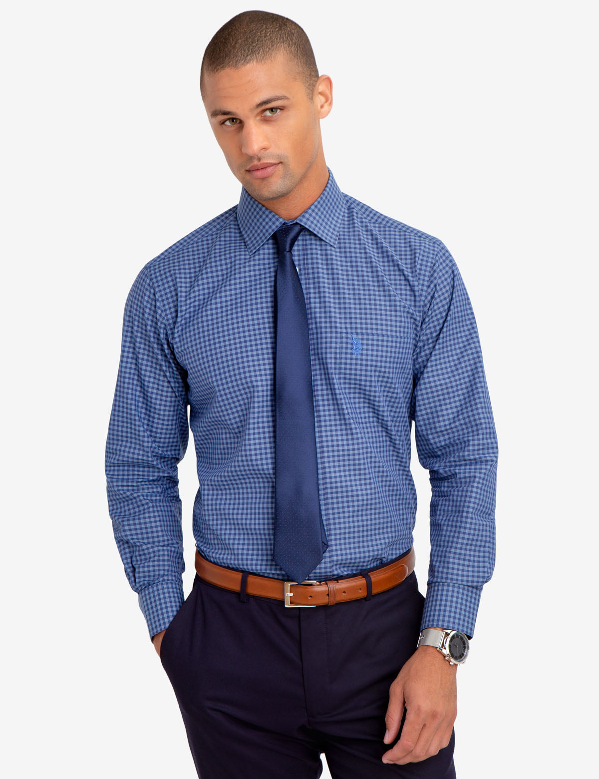 Men's Classic Plaid Button-Up Shirt - Cotton Blend Dress Shirt