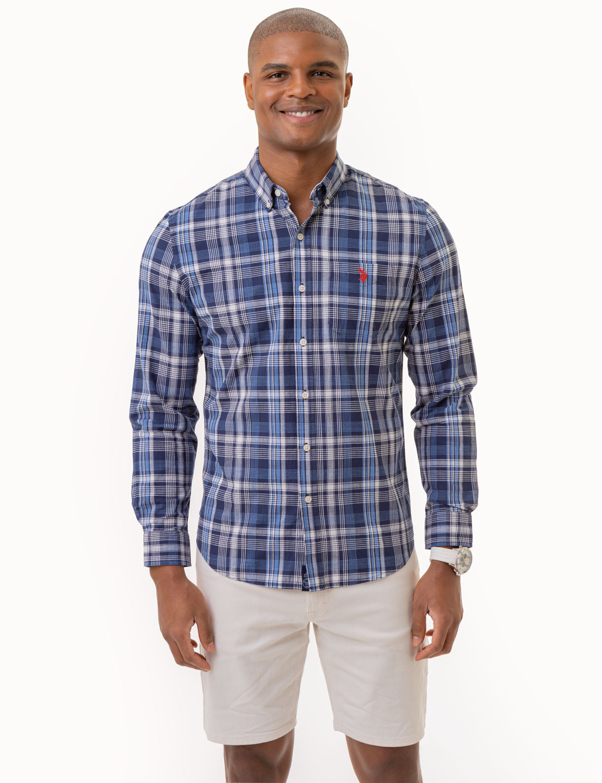 Plaid Long Sleeve Shirt with Pocket - Casual Woven Top