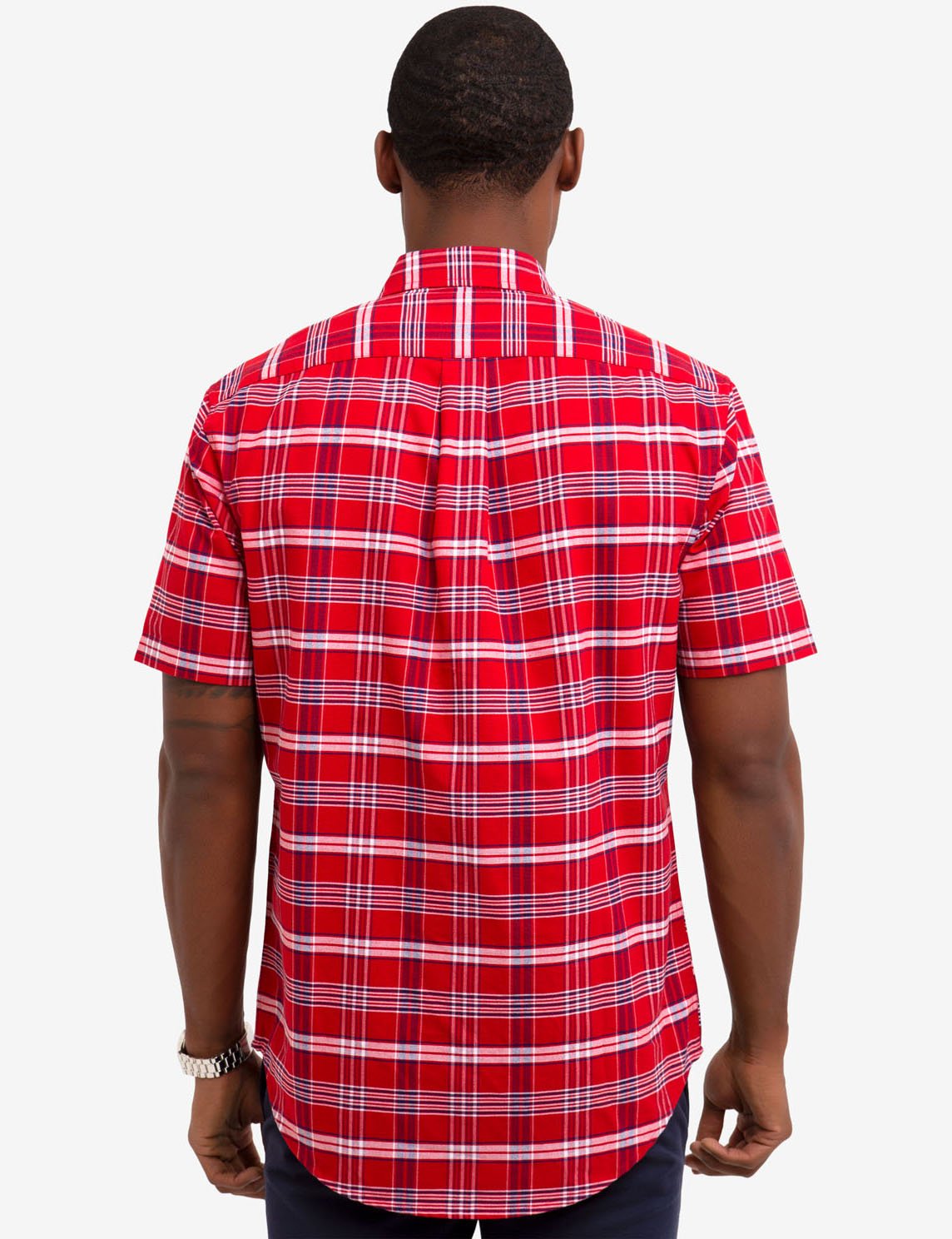 Men's Plaid Oxford Shirt with Embroidered Logo & Chambray Collar